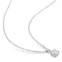 Lab Created Created White Sapphire Solitaire Classic Basket Setting Pendant with Chain in Sterling Silver