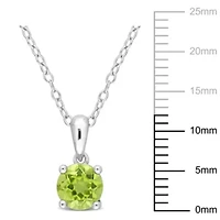 Peridot Solitaire Classic Basket Setting Pendant with Chain in Sterling Silver