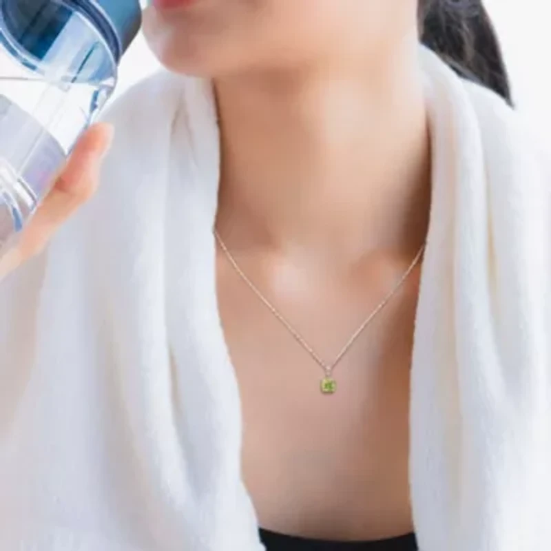 Peridot Solitaire Classic Basket Setting Pendant with Chain in Sterling Silver