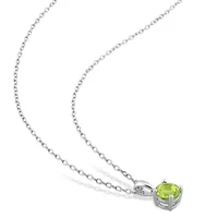Peridot Solitaire Classic Basket Setting Pendant with Chain in Sterling Silver