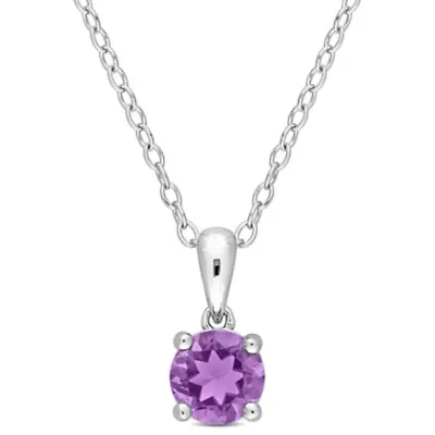 Amethyst Solitaire Classic Basket Setting Pendant with Chain in Sterling Silver