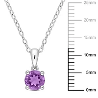 Amethyst Solitaire Classic Basket Setting Pendant with Chain in Sterling Silver