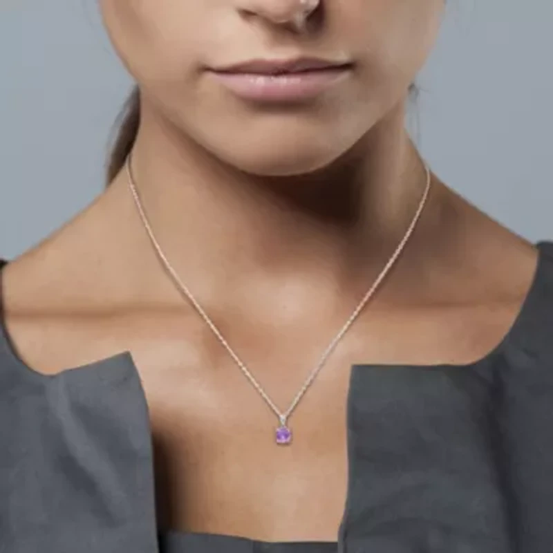 Amethyst Solitaire Classic Basket Setting Pendant with Chain in Sterling Silver