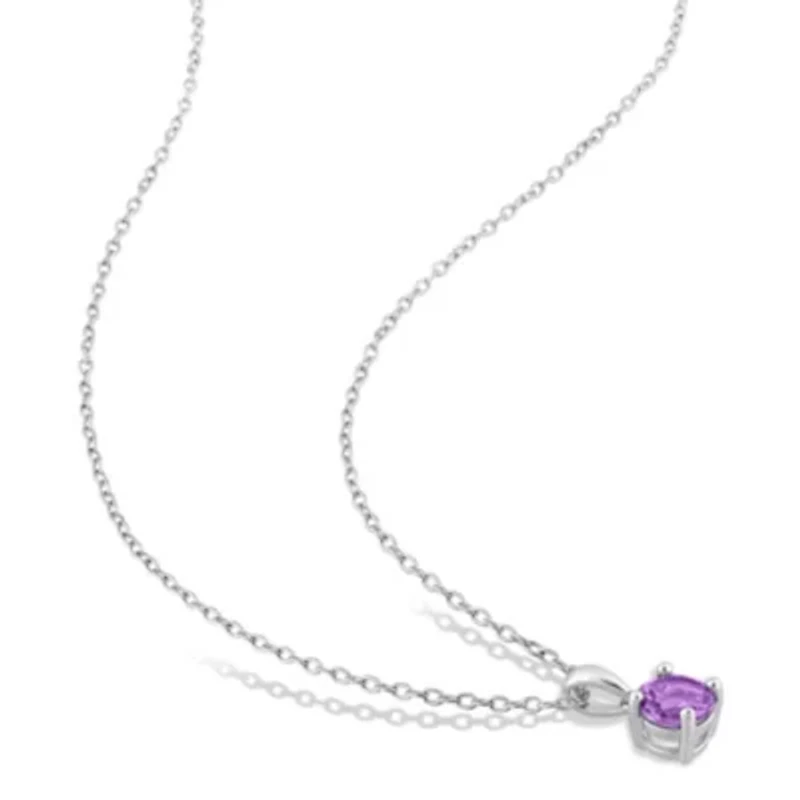 Amethyst Solitaire Classic Basket Setting Pendant with Chain in Sterling Silver
