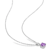 Amethyst Solitaire Classic Basket Setting Pendant with Chain in Sterling Silver
