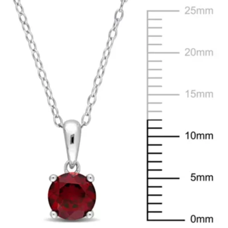 Garnet Solitaire Classic Basket Setting Pendant with Chain in Sterling Silver
