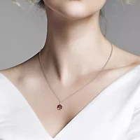 Garnet Solitaire Classic Basket Setting Pendant with Chain in Sterling Silver