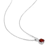 Garnet Solitaire Classic Basket Setting Pendant with Chain in Sterling Silver