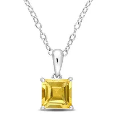 Citrine Solitaire Classic Basket Setting Pendant with Chain in Sterling Silver