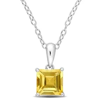 Citrine Solitaire Classic Basket Setting Pendant with Chain in Sterling Silver