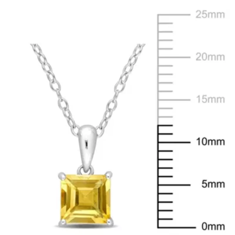 Citrine Solitaire Classic Basket Setting Pendant with Chain in Sterling Silver