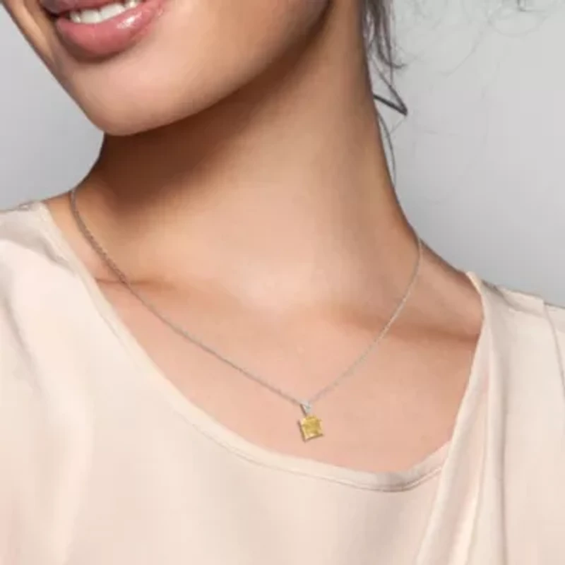 Citrine Solitaire Classic Basket Setting Pendant with Chain in Sterling Silver