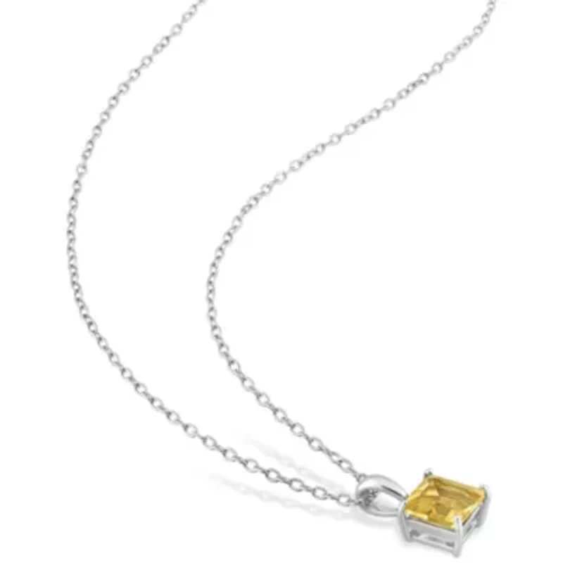 Citrine Solitaire Classic Basket Setting Pendant with Chain in Sterling Silver