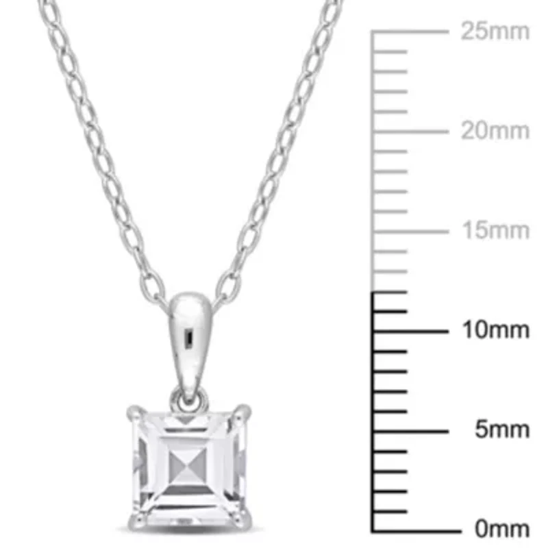 White Topaz Solitaire Classic Basket Setting Pendant with Chain in Sterling Silver