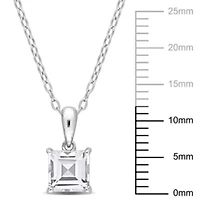 White Topaz Solitaire Classic Basket Setting Pendant with Chain in Sterling Silver