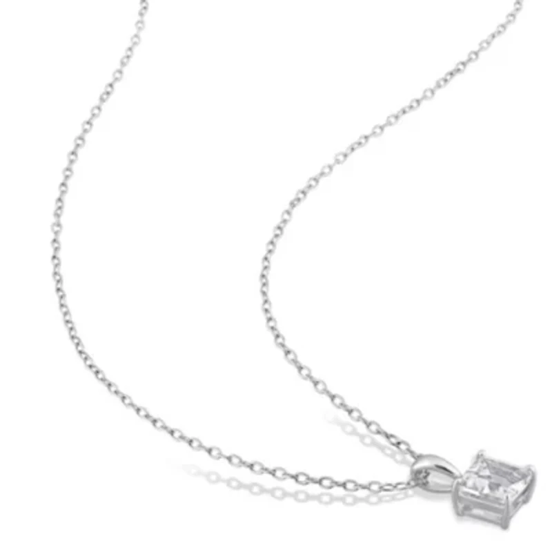 White Topaz Solitaire Classic Basket Setting Pendant with Chain in Sterling Silver
