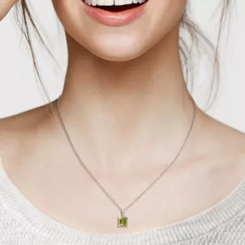 Peridot Solitaire Classic Basket Setting Pendant with Chain in Sterling Silver