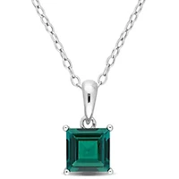 Lab Created Created Emerald Solitaire Classic Basket Setting Pendant with Chain in Sterling Silver