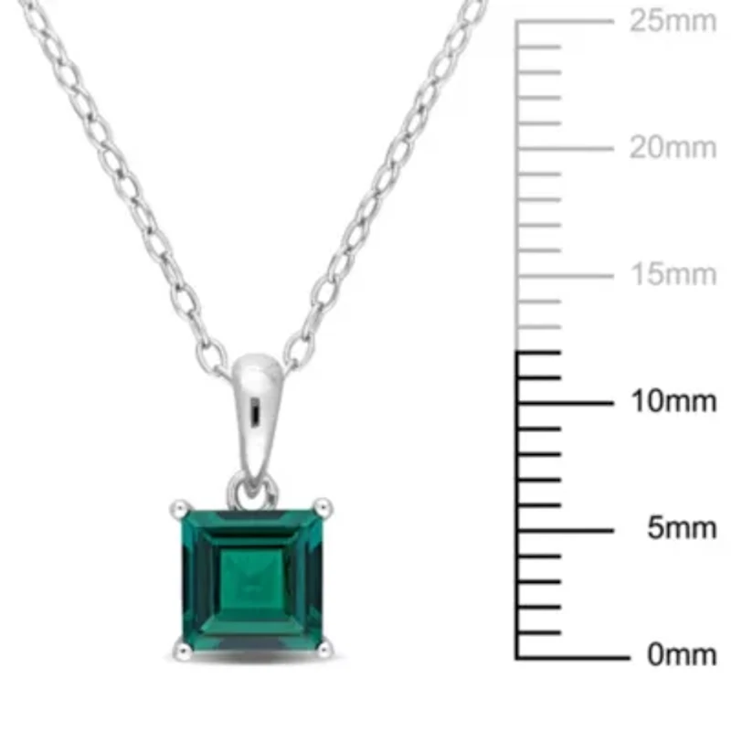 Lab Created Created Emerald Solitaire Classic Basket Setting Pendant with Chain in Sterling Silver
