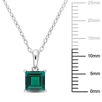 Lab Created Created Emerald Solitaire Classic Basket Setting Pendant with Chain in Sterling Silver