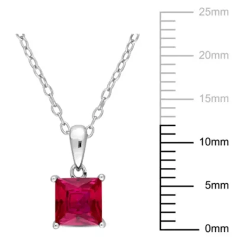 Lab Created Created Ruby Solitaire Classic Basket Setting Pendant with Chain in Sterling Silver