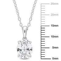 Lab Created Created White Sapphire Solitaire Classic Basket Setting Pendant with Chain in Sterling Silver