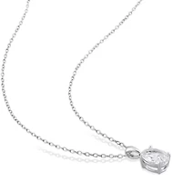 Lab Created Created White Sapphire Solitaire Classic Basket Setting Pendant with Chain in Sterling Silver