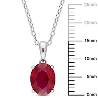 Lab Created Created Ruby Solitaire Classic Basket Setting Pendant with Chain in Sterling Silver