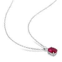 Lab Created Created Ruby Solitaire Classic Basket Setting Pendant with Chain in Sterling Silver
