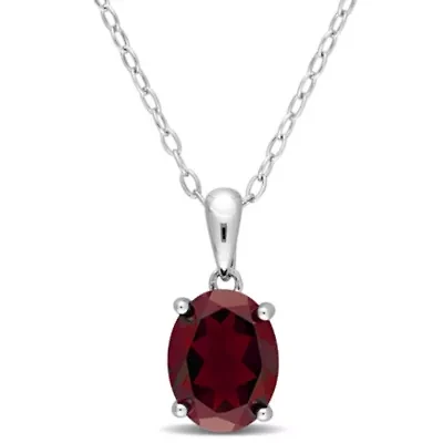 Garnet Solitaire Classic Basket Setting Pendant with Chain in Sterling Silver