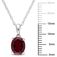 Garnet Solitaire Classic Basket Setting Pendant with Chain in Sterling Silver