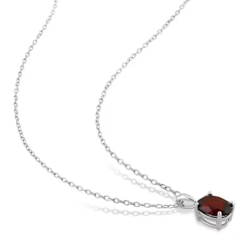 Garnet Solitaire Classic Basket Setting Pendant with Chain in Sterling Silver