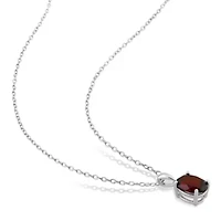 Garnet Solitaire Classic Basket Setting Pendant with Chain in Sterling Silver