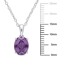 Simulated Alexandrite Solitaire Classic Basket Setting Pendant with Chain in Sterling Silver