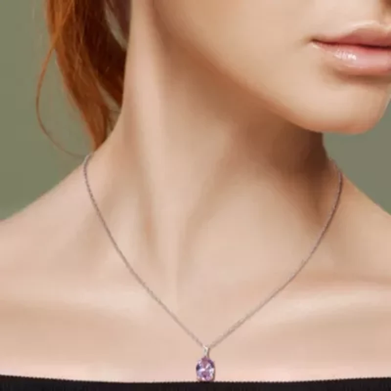 Simulated Alexandrite Solitaire Classic Basket Setting Pendant with Chain in Sterling Silver