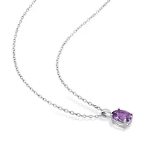 Simulated Alexandrite Solitaire Classic Basket Setting Pendant with Chain in Sterling Silver