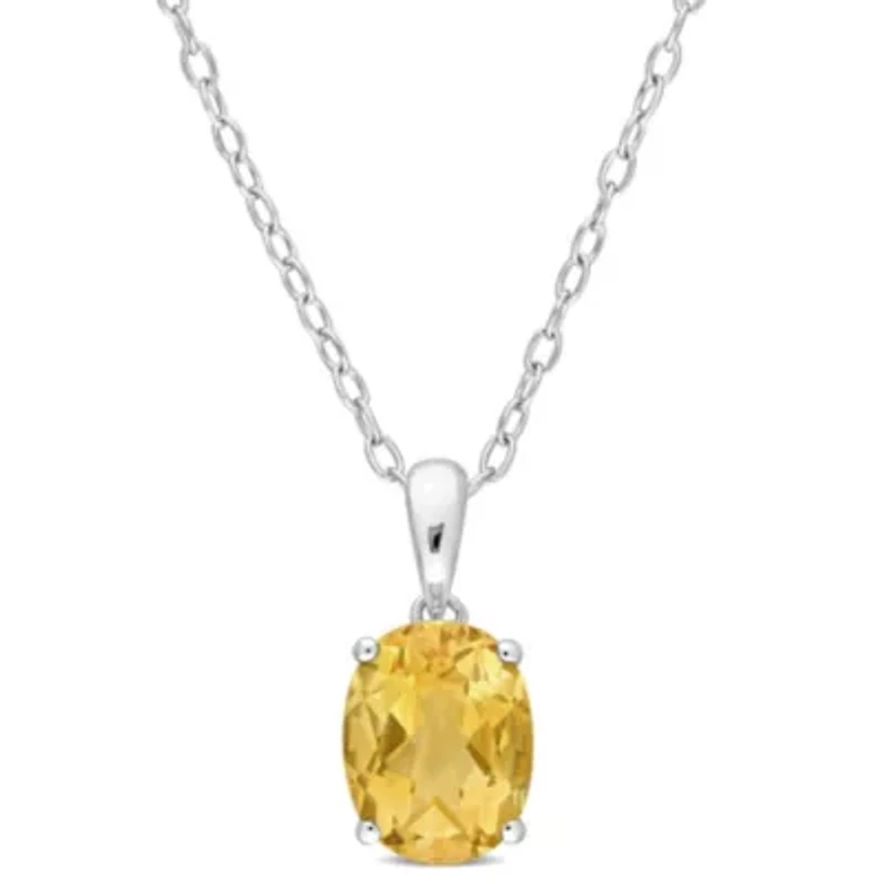 Citrine Solitaire Classic Basket Setting Pendant with Chain in Sterling Silver