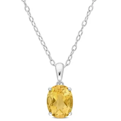 Citrine Solitaire Classic Basket Setting Pendant with Chain in Sterling Silver