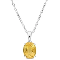 Citrine Solitaire Classic Basket Setting Pendant with Chain in Sterling Silver