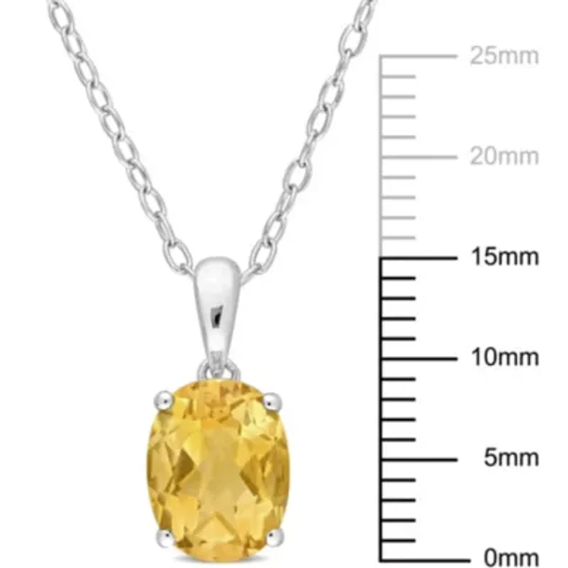 Citrine Solitaire Classic Basket Setting Pendant with Chain in Sterling Silver