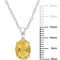 Citrine Solitaire Classic Basket Setting Pendant with Chain in Sterling Silver
