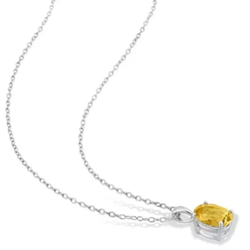 Citrine Solitaire Classic Basket Setting Pendant with Chain in Sterling Silver