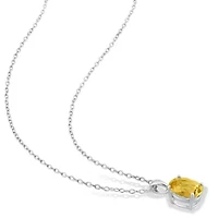 Citrine Solitaire Classic Basket Setting Pendant with Chain in Sterling Silver
