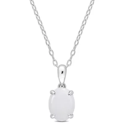 Opal Solitaire Classic Basket Setting Pendant with Chain in Sterling Silver