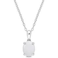 Opal Solitaire Classic Basket Setting Pendant with Chain in Sterling Silver
