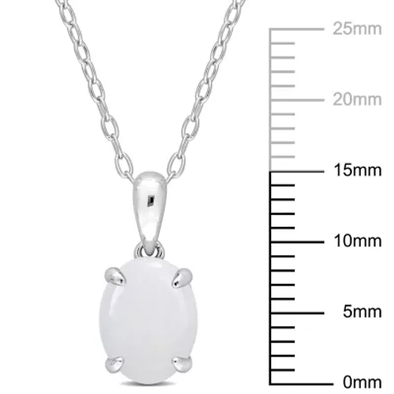 Opal Solitaire Classic Basket Setting Pendant with Chain in Sterling Silver