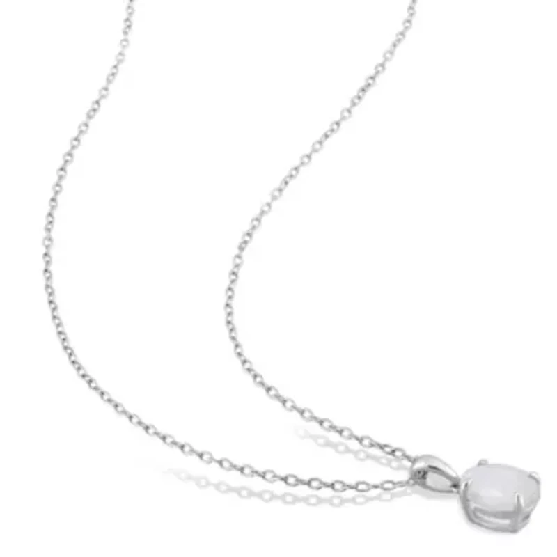Opal Solitaire Classic Basket Setting Pendant with Chain in Sterling Silver