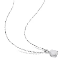 Opal Solitaire Classic Basket Setting Pendant with Chain in Sterling Silver