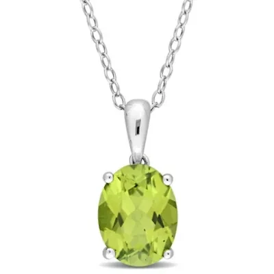 Peridot Solitaire Classic Basket Setting Pendant with Chain in Sterling Silver