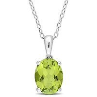Peridot Solitaire Classic Basket Setting Pendant with Chain in Sterling Silver
